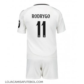 Camisa de Futebol Real Madrid Rodrygo Goes #11 Equipamento Principal Infantil 2024-25 Manga Curta (+ Calças curtas)